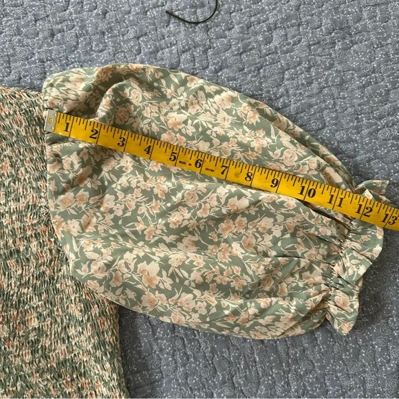 Polagram Dress Floral Green Maxi Smocked Bodice Three Tiered RuffleS Size M - Picture 15 of 15